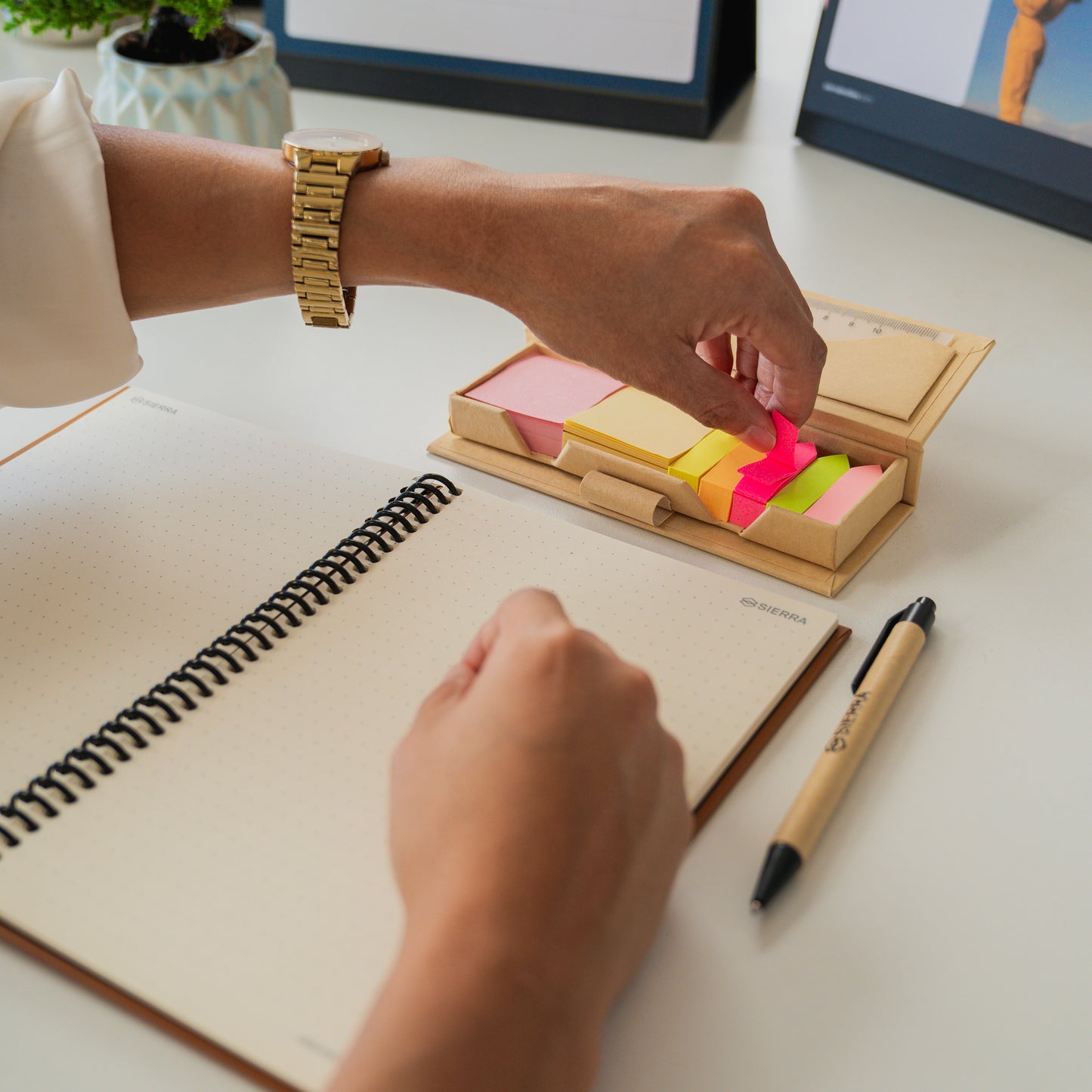 Set de notas adhesivas y bolígrafo